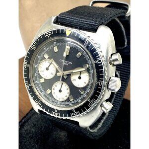 Croton 1878 Mens Watch Vintage 973001 Swiss Mechanical Chronograph Reverse Panda